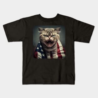 American flag angry cat Kids T-Shirt